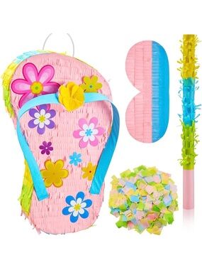 NWT Sotiff 17" Flip Flop Piñata,Stick,Eye Mask,Confetti,Tropical,Birthday,Pool
